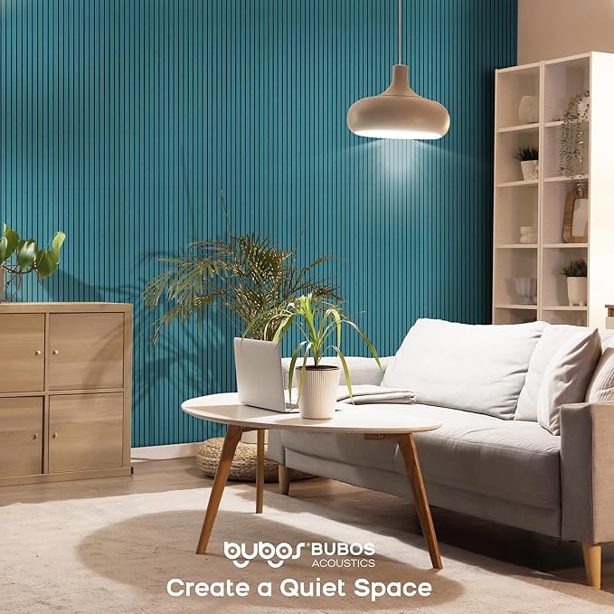 BUBOS 10 Pack Large Acoustic Panels, 48"X 12"X 0.4" Sound Proof Panels for Walls,Decorative Self-Adhesive Acoustical Wall Panels,3D Slat Sound Panels for Home Office Studio (Water Green)