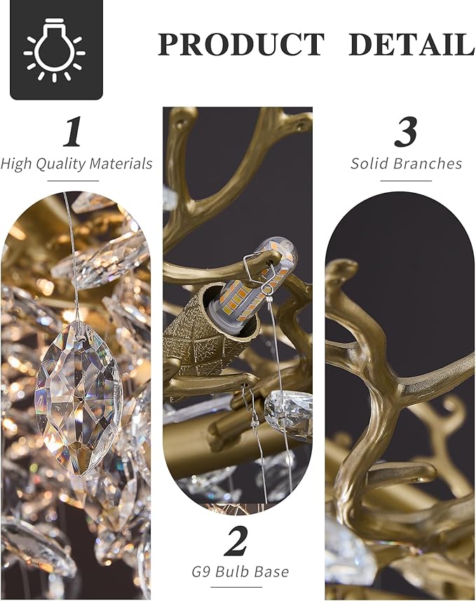 Modern Crystal Chandelier for Dining Room, 16-Light 63" Gold Tree Branch Chandeliers, Luxury K9 Crystal Rectangular Chandeliers for Kitchen Island Living Room