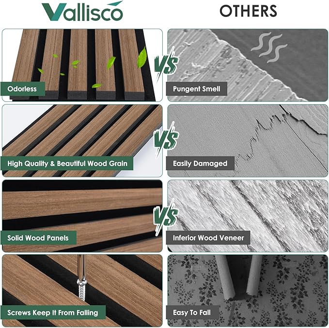 4-Piece Wood Slat Acoustic Panels for Stylish Interior Decor & Noise Reduction - 94.5" x 7.9" 3D Solid Wood Wall Panels for Ceiling and Wall, Covers 20.66 Sq Ft, Walnut