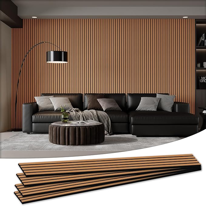 4 Pack 105.9" x 12.6" x 0.8" Acoustic Wall Panels Sound Absorbing, Wood Slat Wall Panels for Wall Decor, Soundproof Wood Wall Panels, Brown