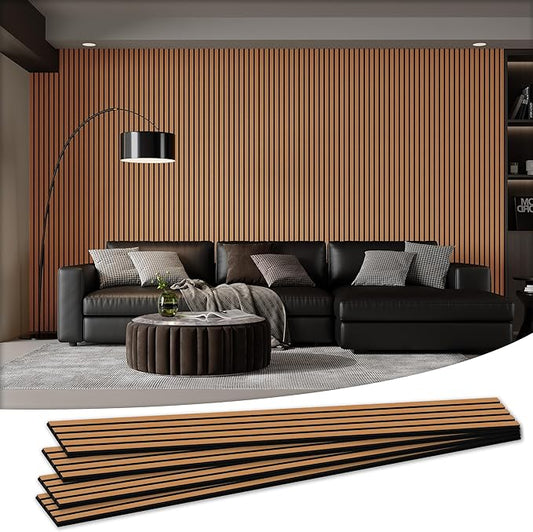 4 Pack 105.9" x 12.6" x 0.8" Acoustic Wall Panels Sound Absorbing, Wood Slat Wall Panels for Wall Decor, Soundproof Wood Wall Panels, Brown