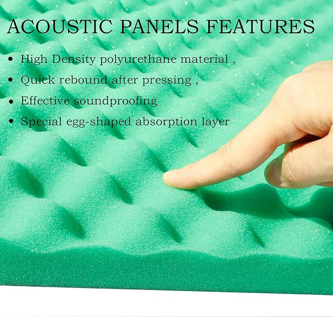 2 Pcs Acoustic Foam Egg Crate Panel,48''X24''X2'' Studio Foam Wall Panel,High Density Noise Fireproof Cancelling Soundproof Foam (Green)