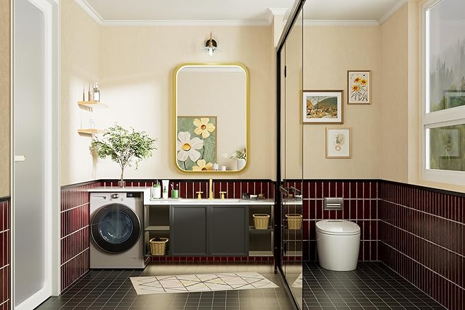 16x24 Inch Gold LED Bathroom Mirror with Lights, Adjustable 3000K/4500K/6000K, Wall Mounted Framed Lighted Bathroom Vanity Mirrors, Anti-Fog, Dimmable, Memory Funtiom, Horizontal/Vertical