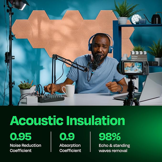 Acoustic Panels 12-Pack Soundproof Wall Panels 12"X10.4"X0.4" Sound Panels High Density Sound Dampening Panels - [Peach Beige Hexagon]