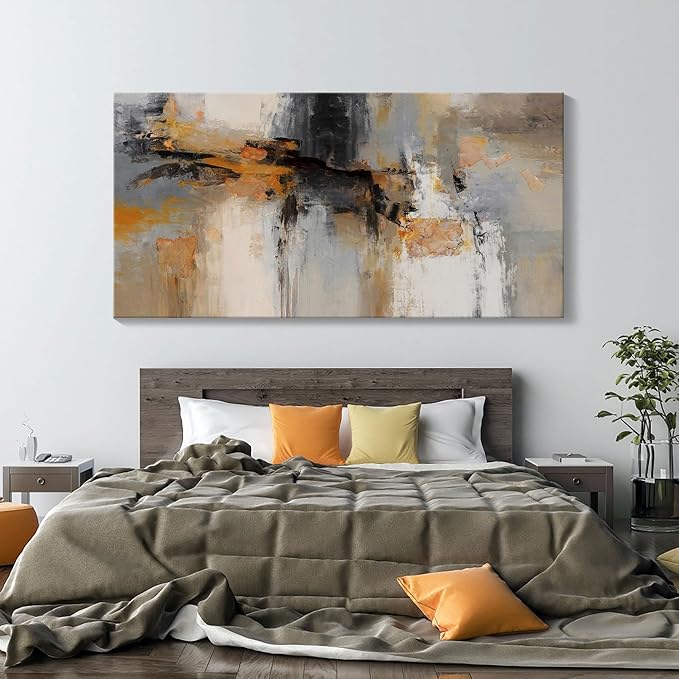 AJAZIKO Large Abstract Canvas Wall Art - Wall Art for Living Room and Bedroom, Modern Wall Decor in Orange and Gray Hues, Perfect Office Decorations for Work