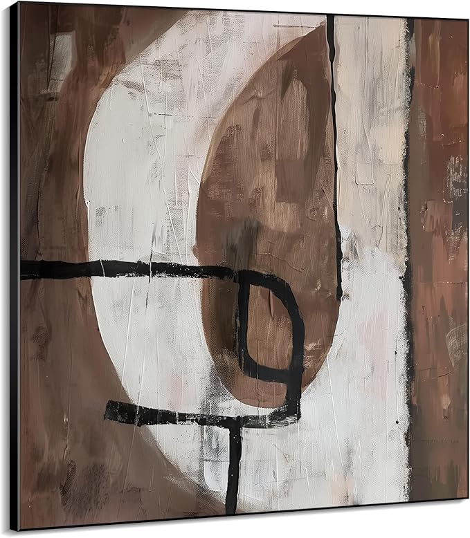 36"x36" Large Framed Wall Art - Abstract Neutral Shapes Earth Tones (Frame Assembly Required)
