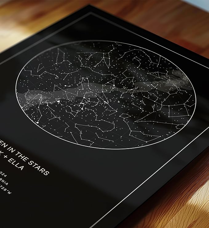 CELESTORY Custom Star Map Framed Night Sky Print Constellation Map Star Chart Gift Wall Art Poster Personalized Star Map for Specific Date Unique Gifts for Him Meaningful Gifts for Her - Pitch Black