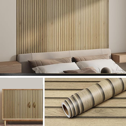 Livelynine Peel and Stick Wallpaper Wood Slats Self Adhesive Wall Paper 15.8x197 Faux Wood Contact Paper Peel and Stick Accent Wall Vinyl Cubicle Wallpaper Natural Wooden Slats for Wall Decor Bedroom