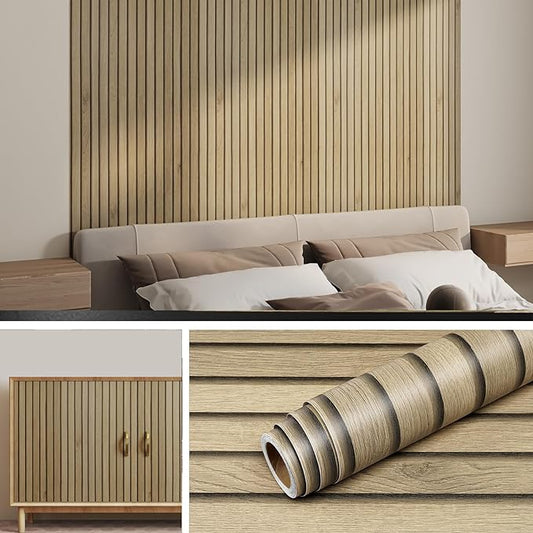 Livelynine Slats Wood Wallpaper Peel and Stick Removable Natural Wood Contact Paper Peel & Stick Accent Wall Vinyl Beadboard Paneling Faux Wood Slat Wall Panel Wallpaper for Bedroom Bathroom 15.8x78.8