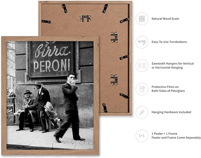 Poster Master Vintage Photograph Poster - Travel Print - Men in a Street of Napoli, Italy, Black & White, Minimalist - Gift for Artist, Friend - Wall Decor for Home, Office, 16x20 Beige Framed