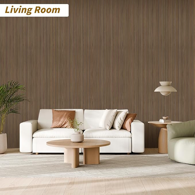 4-Piece Acoustic Wood Wall Panels for Wall and Ceiling, 3D Fluted Soundproof Wood Slat Wall Panels for Interior Wall Decor, 94.5" x 7.9"-Walnut