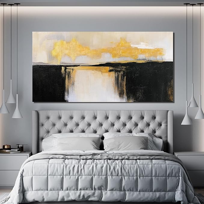 Canvas Wall Art Decor Black and White Wall Art Pictures For Living Room Black and Gold Wall Art Decor Abstract Art Work Modern Abstract Wall Art Prints for Bedroom Office Kitchen Wall Decor 24" x 48"