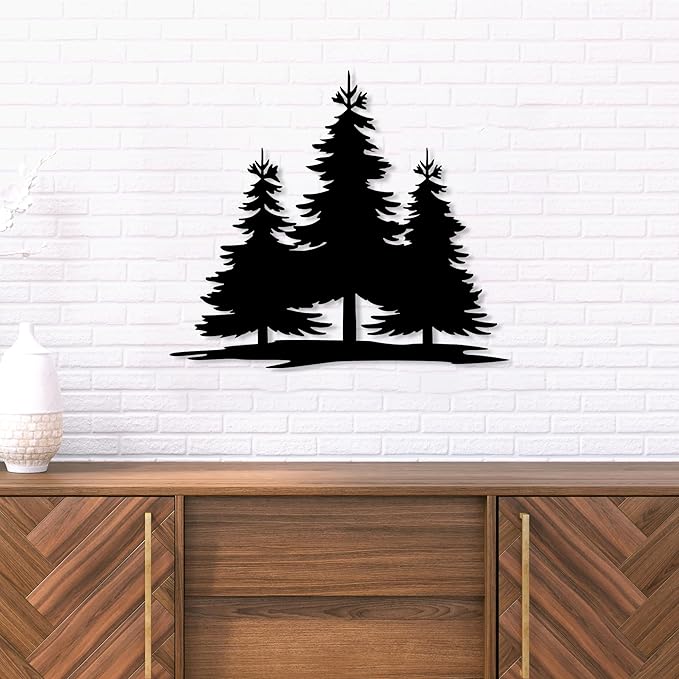 Metal Pine Tree Wall Art Decor, Pine Tree Family Nature Home Decor, Forest Decorations, Farmhouse Cabin Wall Hanging, Wall Art for Home, Living Room, Bedroom, Office, Outdoor, Nature Lovers Gift