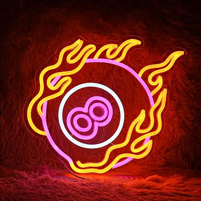 Neon Sign Colorful Number 8 Billiards Neon Light For Wall Decor Dimmable Led Light Up Sign Powered By USB For Billiards Room, Gymnasium, Man Cave, Boys Gifts (12.6'*12.6' Pink Yellow White)
