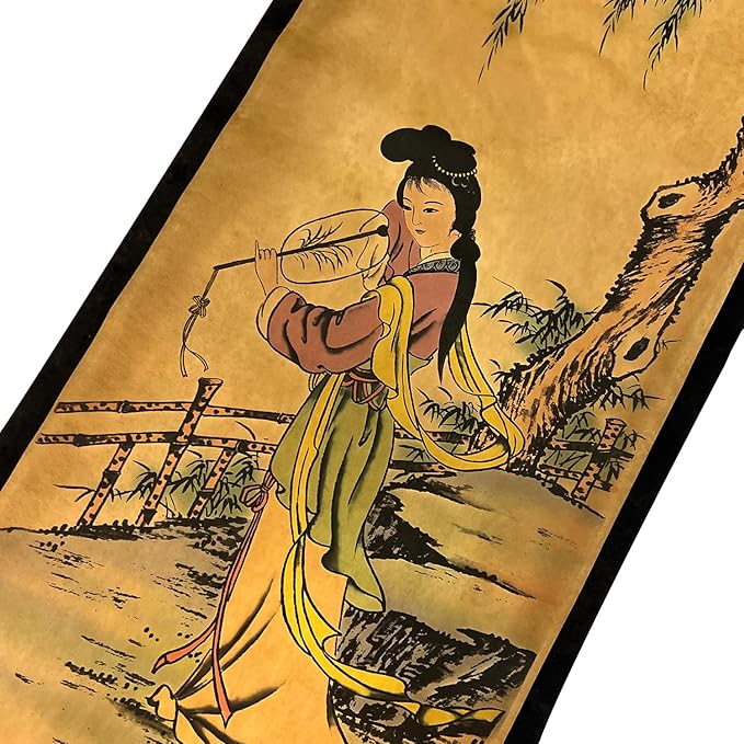 Wall Asia Traditional Art Prints Posters Painting Oriental,4 Panels Super Large Home Walls Decor Home Office Decoration (Super Old Aging Paper, c four beauty)