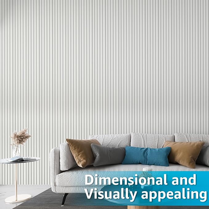 Art3d 8 Pack 96" x 6" WPC Slat Wall Panels, 3D Fluted Panel for Interior Wall Decor, TV Background, Bedroom, Living Room - Off-White