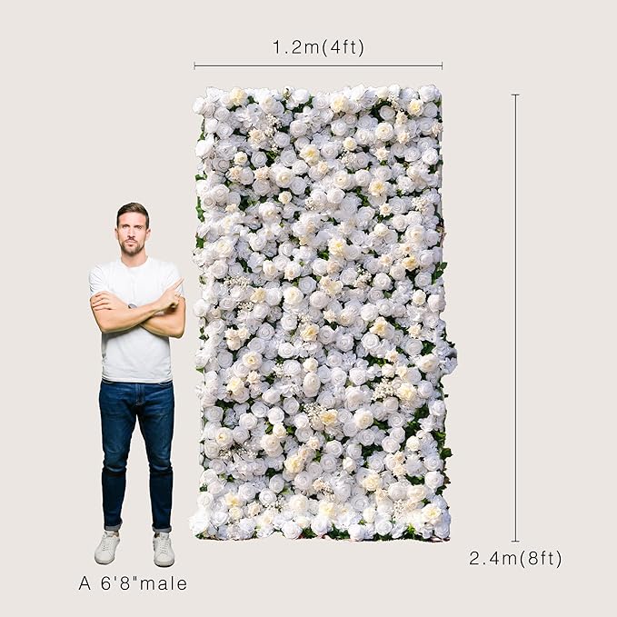 Artificial Luxury‌ Flower Wall Panels, Gorgeous 3D Silk Floral Backdrop for Wedding, Baby Show, Party and Home Decor, Quick Assembly/Storage, Eco ＆ Pet Friendly, 2 pcs, Each Panel 2 * 8 ft.