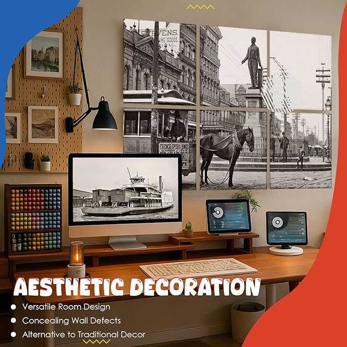 Acoustic Wall Panel 6 Pack, 23.6"x23.6"Decorative Art Soundproof Panel, Sound Absorb Self-Adhesive Panel, Acoustic Treatment for Studio, Home Theater, Office (Horsecar Opera 1890)