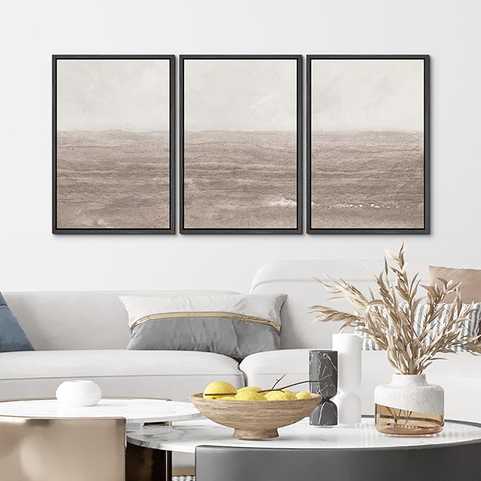 MUDECOR Framed Wall Art Print Set Neutral Textured Seascapes Subtle Tones Illustrations Modern Art Boho Decorative Colorful Chic for Living Room, Bedroom, Office - 16"x24"x3 Black