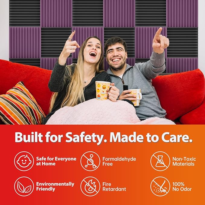 24 Pack Acoustic Panels – Sound Proof Foam Panels for Wall 12"x12"x1", Flame Retardant Wedge Acoustic Foam, High-Density Sound Absorbing Panels for Home Studio(Purple, 1" Thick 24 Pack)