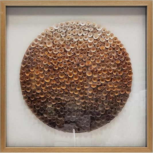 BrightA Natural Wood Paper Cylinder Wall Art Brown Gradient Color Circular Design with Earthy Tones Framed Artwork Modern Minimalist Home Decor for Living Room 31.5"x31.5"