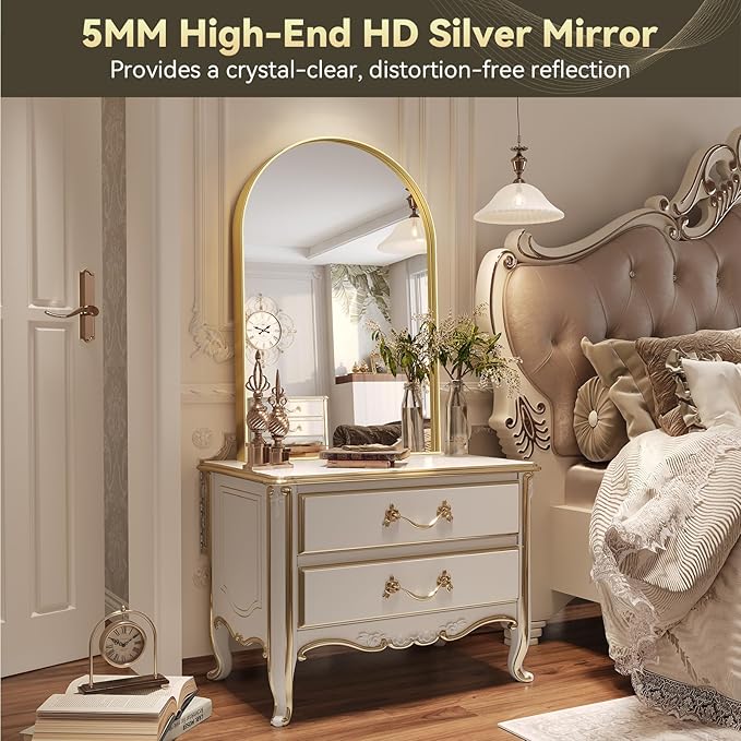 Brightify Arched Mirror, Arched Wall Mirror, 28 x 40 Inch Gold Arch Mirror, Metal Frame Gold Bathroom Mirror, Arched Top Bathroom Vanity Mirror for Living Room Bedroom Mantel Entryway Hallways