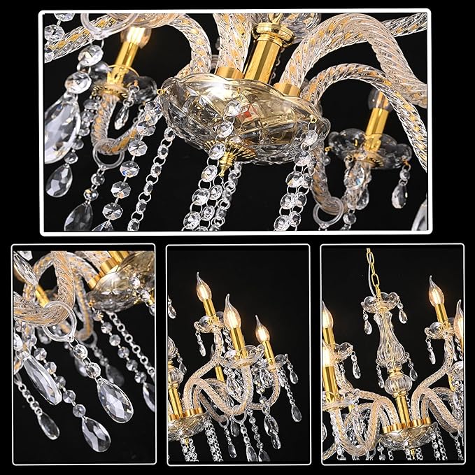 MALOSA Large Gold Crystal Chandeliers for Bedroom,Living Room,Dining Room 9 Lights