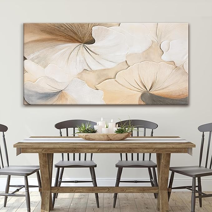 Canvas Art Wall Decor Large Size Abstract Floral Wall Art For Living Room Modern Abstract Wall Decor Prints Pictures Brown White Flower Wall Art Picture For Bedroom Hotel Home Artwork 29x58 Inch