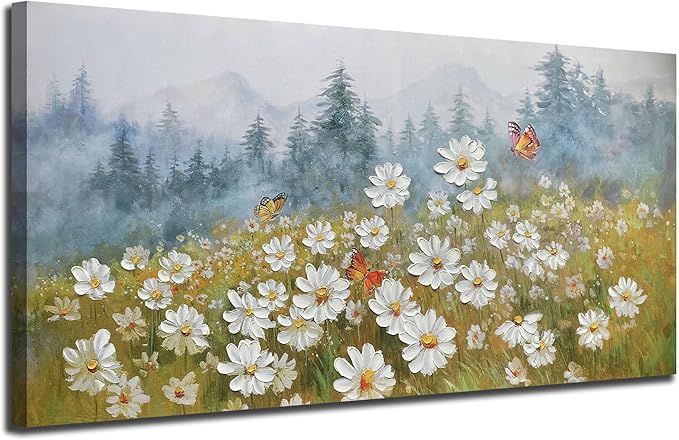 Arjun Flower Wall Art Daisy Painting Textured Paintings, Canvas Art Wall Decor, Large Wall Art for Bedroom, Daisy Art Large Paintings for Living Room Home Office Dining Room 40"x20"