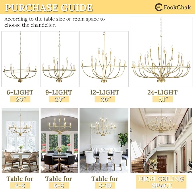 Large Gold Chandelier, 12 Light Foyer Chandelier High Ceiling 36inch Modern Brass Living Room Light Fixture Metal Candle Chandelier for Kitchen Entryway Living Room Bedroom