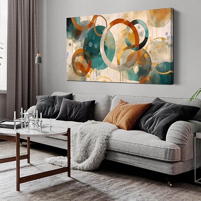 CANEITO Abstract Wall Art for Living Room, Circle Canvas Wall-Decor for Bedroom, Geometric Print Artwork, Size 48 x 24 Inches