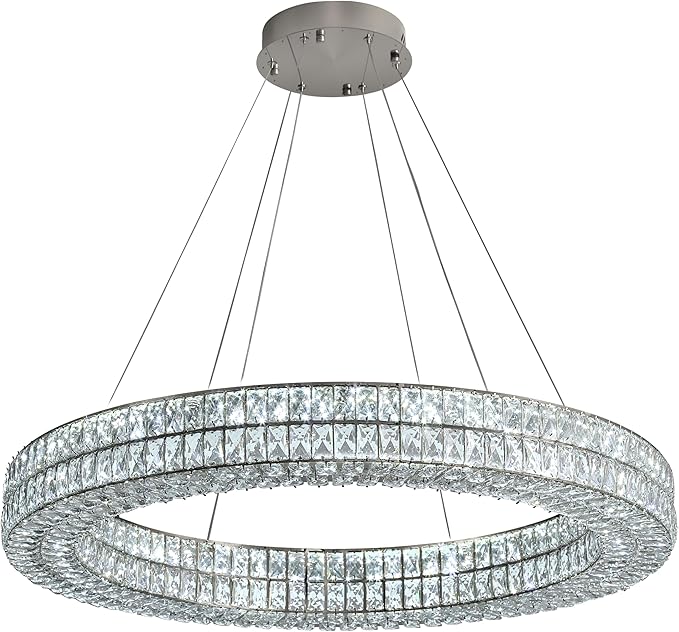 Modern Luxury Crystal Chandelier for Dining Room 32" LED Ring Pendant Light Adjustable Dimmable 2700k-6000k