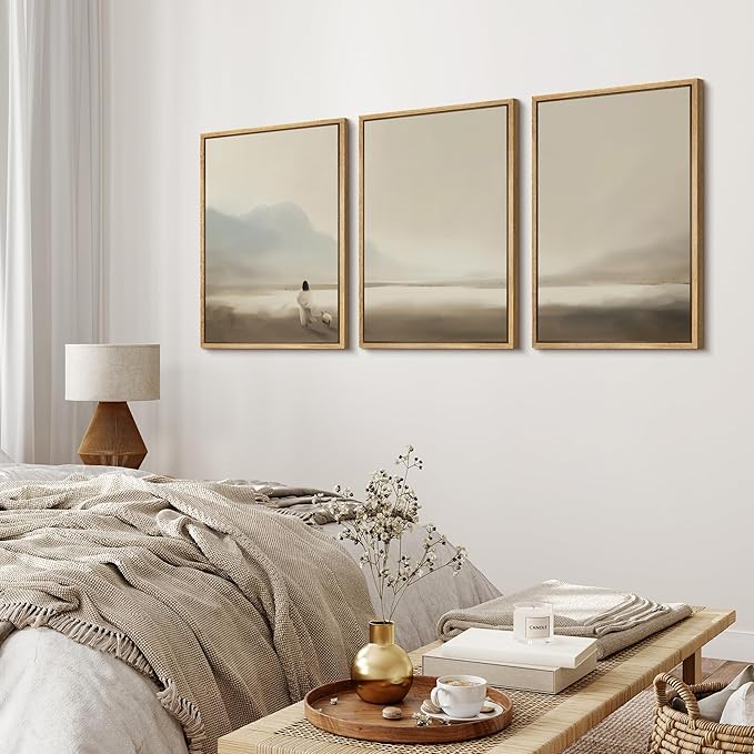 MUDECOR Framed Wall Art Print Set Serene Coastal Landscape Minimalist Illustrations Modern Art Boho Decorative Colorful Chic for Living Room, Bedroom, Office - 16"x24"x3 Natural