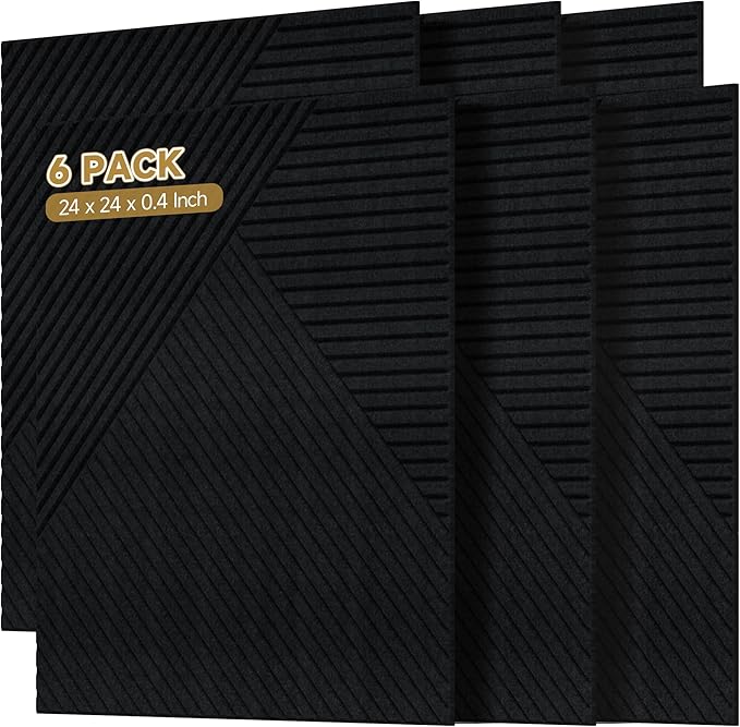 Acoustic Wall Panels,6 Pack Total Size 72 x 48 Inches,Self-Adhesive Decorative Acoustic Panels for Wall and ceiling,Black