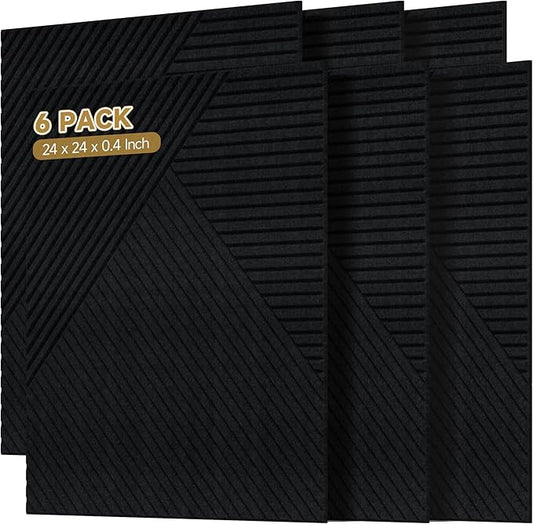 Acoustic Wall Panels,6 Pack Total Size 72 x 48 Inches,Self-Adhesive Decorative Acoustic Panels for Wall and ceiling,Black