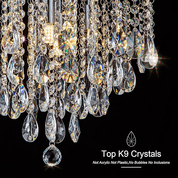 4-Light Crystal Chandeliers Flush Mount, 14 Inches Bedroom Close to Ceiling Lamp, Modern G9 Base Ceiling Light Fixture for Dining Room, Bedroom, Bathroom, Living Room, Closet (Chrome)