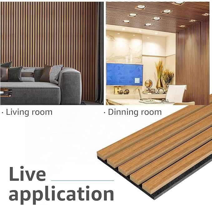 Art3d 6-Pack Acoustic Wood Slat Wall Panels for Interior Decor, 3D Fluted Sound Absorbing Wood Paneling for Accent Wall Ceiling Kitchen Living Room Bedroom Office, 94.5 x 7.9 inch Warm Teak
