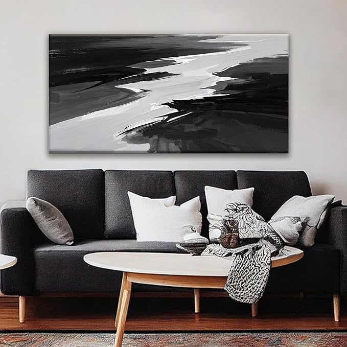 Canvas Art Wall Decor Prints Black And White Abstract Wall Art Painting Modern Grey Abstract Wall Decor Artwork For Living Room Pictures For Bedroom 24x48 In