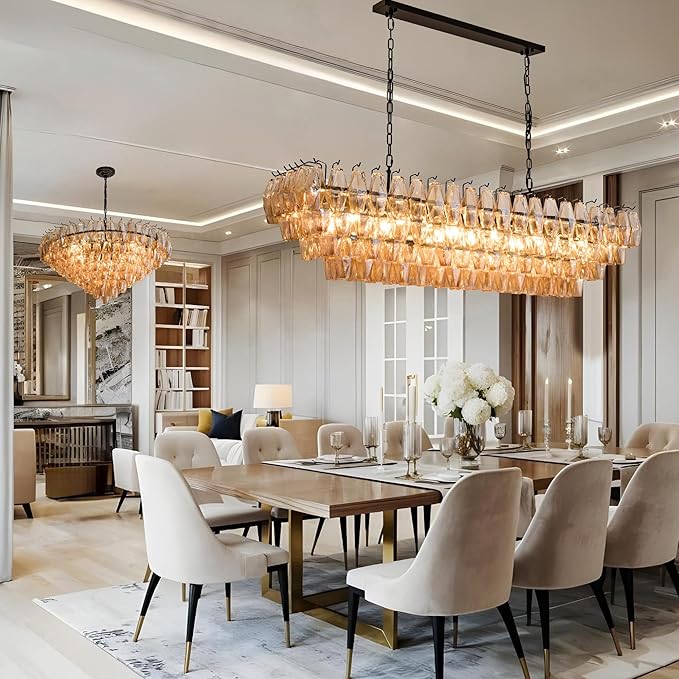 Large Chandelier, 54" Rectangular Drum Chandeliers for Dining Room, 12-Light Modern Round Kitchen Island Hanging Light Fixture for Living Room, Kitchen Island, Foyer- Black