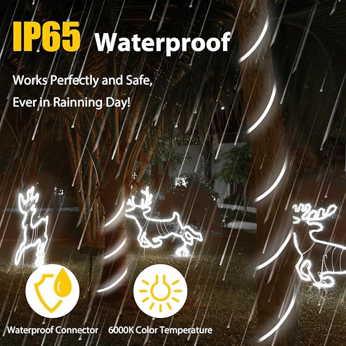 65.6ft Neon Rope Lights - Outdoor Waterproof, Dimmable Rope LED Lights (6000K Daylight White), Expandable & Cuttable Strip Lighting, ETL Listed 120V for Pation, Garden, Bar, Commercial Signage