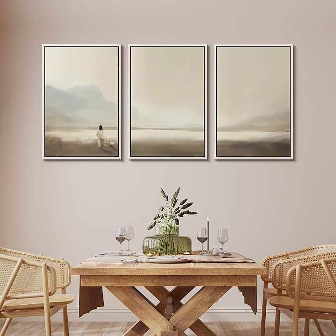 MUDECOR Framed Wall Art Print Set Serene Coastal Landscape Minimalist Illustrations Modern Art Boho Decorative Colorful Chic for Living Room, Bedroom, Office - 24"x36"x3 White