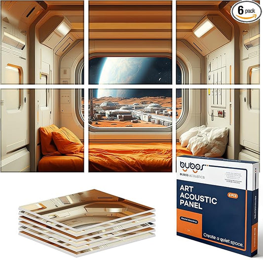 BUBOS 6 Pack Art Acoustic Panels Soundproof Wall Panel,70.8X47.2 Inches Large Sound Absorbing Panel,Self-Adhesive Decorative Acoustical Wall Panels, Acoustic Treatment for Home（Martian Settlers）