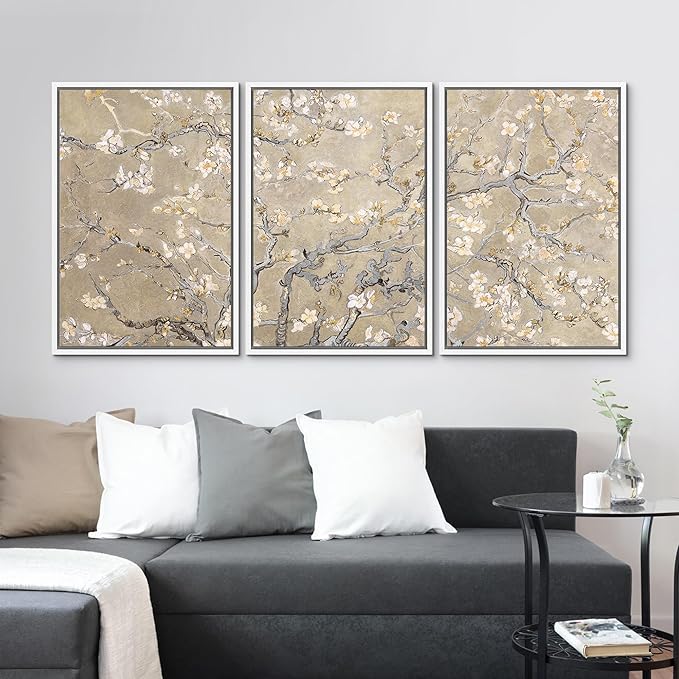 MUDECOR Framed Canvas Print Wall Art Blossoming Branches Vintage Floral Illustrations Realism Decorative for Living Room, Bedroom, Office - 16"x24"x3 White