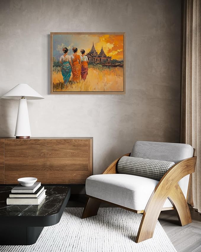 Myanmar Art Print Poster, Asia Oriental Countries Culture Wall Art Asian Paintings for Bedroom Bathroom Living Room Decor 97 (Myanmar, 11 x 14 inches, Wood Frame)