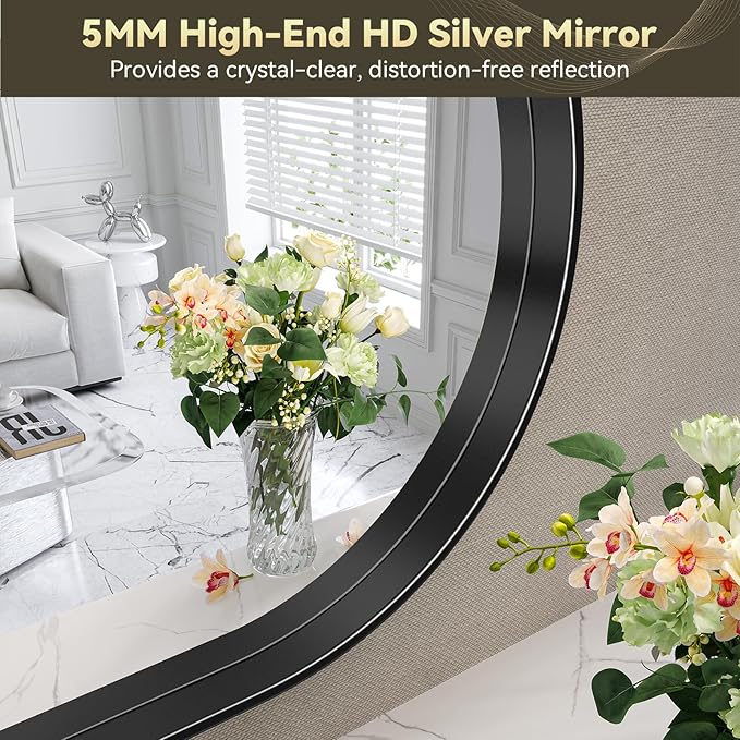 Brightify Black Arched Mirror, 32 x 42 Inch Arch Wall Mirror, Metal Frame Black Bathroom Mirror, Arched Top Bathroom Vanity Mirror for Living Room Bedroom Mantel Entryway Hallways