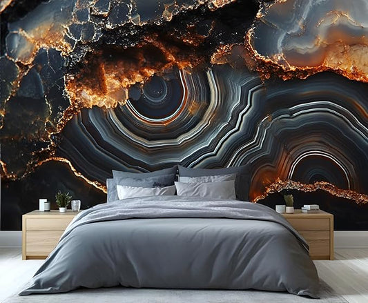 3D Agate Stone Mural Wallpaper, Black Gold Marble Murals, Modern Fashion Marble Murals, Wallpaper for Living Room Bedroom Boy Girl Room Home Decor Mural (Not Peel Stick)