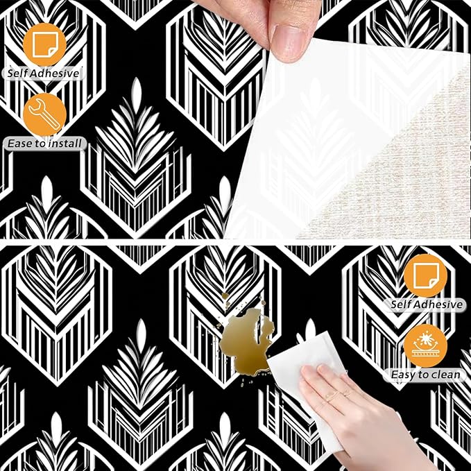 Nuxovilar Black White Tribal Geometric Textured Peel and Stick Wallpaper, 15.75"x39.37", Self-Adhesive Contact Paper, Ethnic Style Pattern for Bedroom, Living Room and Table Decor