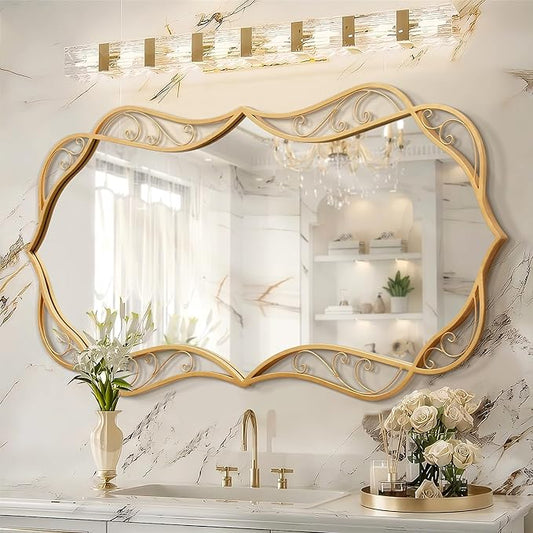 Bathroom Gold Wall Mirror: 24"x48" Antique Large Mirror for Wall - Vertical or Horizontal Hanging - Home Decor for Living Room/Entryway/Fireplace/Hallway