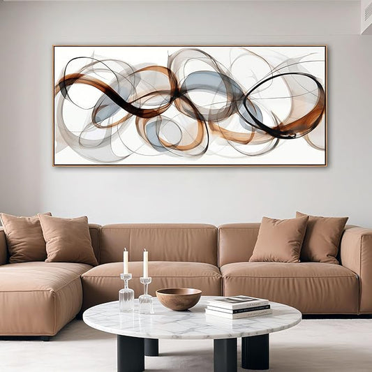 Large Abstract Framed Canvas Wall Art for Living Room, Bedroom, Office - Textured Brown Modern Artwork for Walls - Minimalist Home and dining room Decor Wood decorations