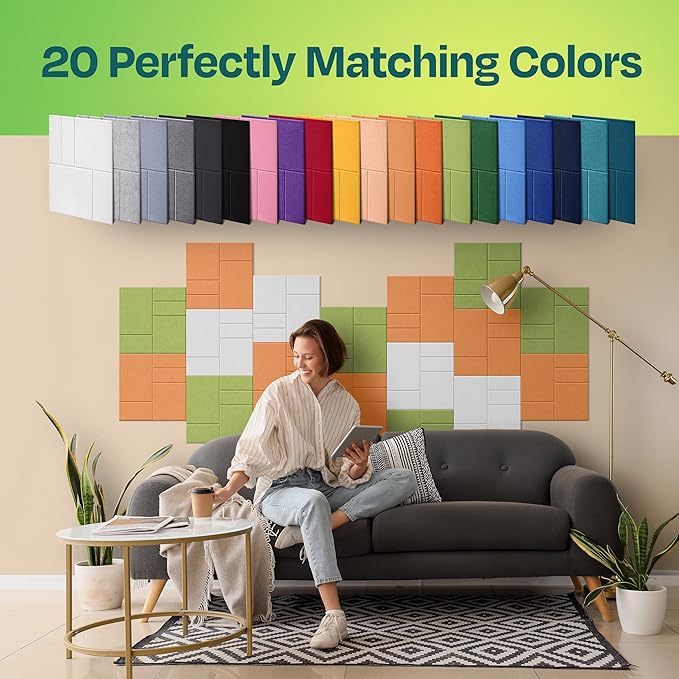 Acoustic Panels 12-Pack Soundproof Wall Panels 12"x12"x0.4" Decorative Sound Dampening for Your Home, Office, Studio, Bedroom & More with Unique GridFrame Carving [70'S Orange]